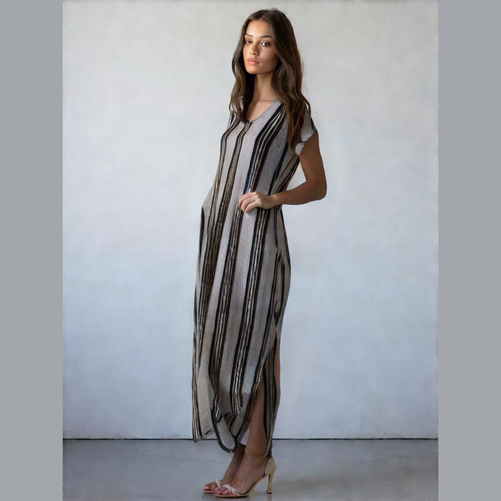 TMG New York Black and White Striped Maxi Dress Small